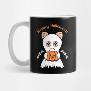 Happy Halloween Cute ghost Cat, Kawaii black cat with pumpkin Mug